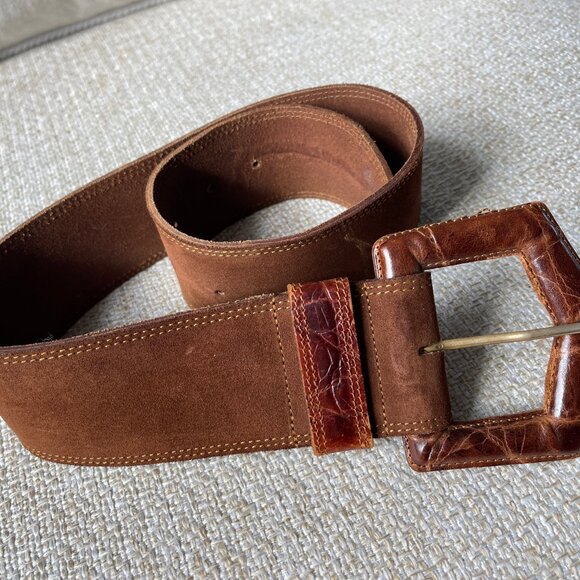 Vintage Belt Dark brown women's belt Suede leather wide belt size S - Picture 5 of 7